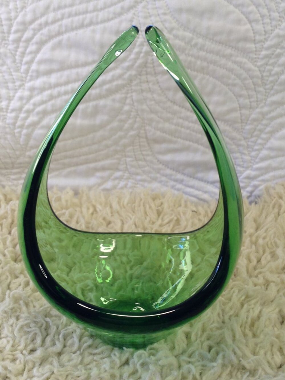 VTG Art Glass Murano-like Swung Bowl/Basket Green Poss Viking Collectible MCM